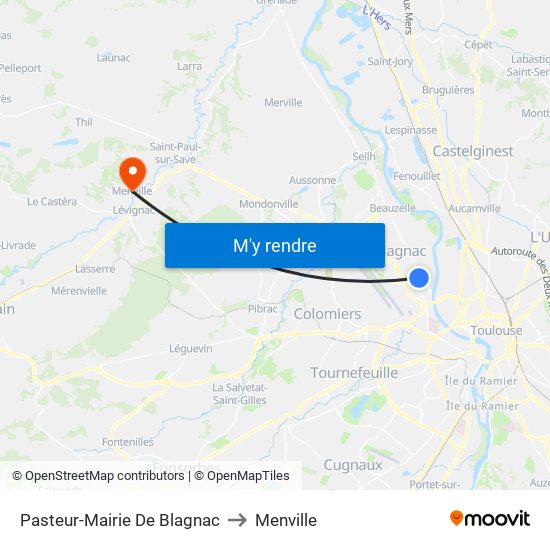 Pasteur-Mairie De Blagnac to Menville map
