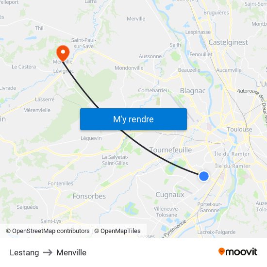 Lestang to Menville map