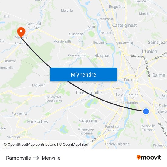 Ramonville to Menville map