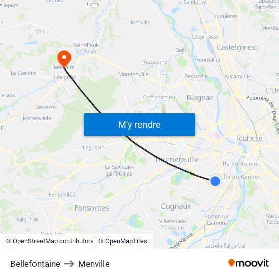 Bellefontaine to Menville map