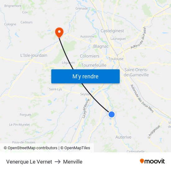 Venerque Le Vernet to Menville map