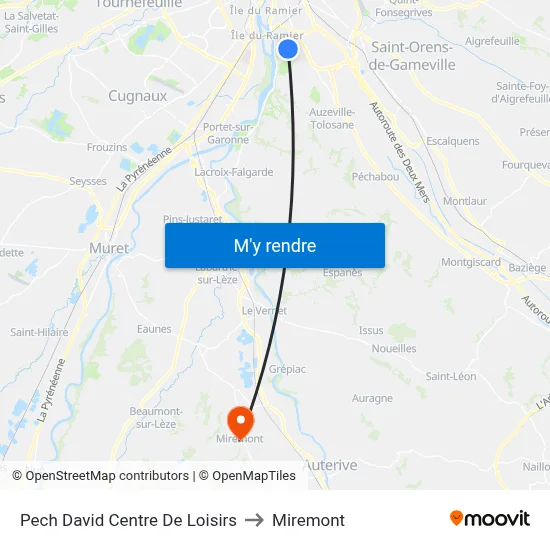 Pech David Centre De Loisirs to Miremont map