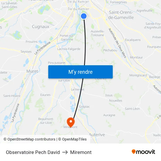 Observatoire Pech David to Miremont map