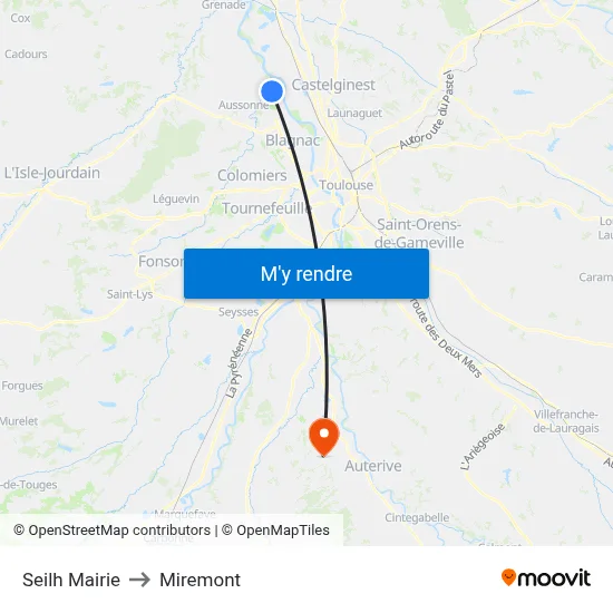 Seilh Mairie to Miremont map