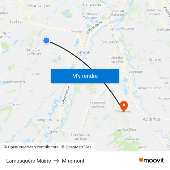 Lamasquère Mairie to Miremont map