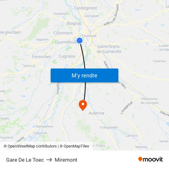 Gare De Le Toec to Miremont map