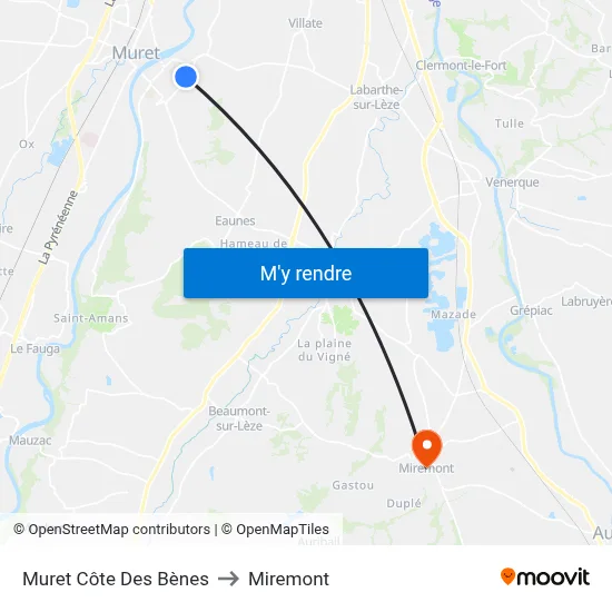 Muret Côte Des Bènes to Miremont map