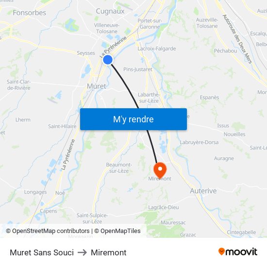 Muret Sans Souci to Miremont map