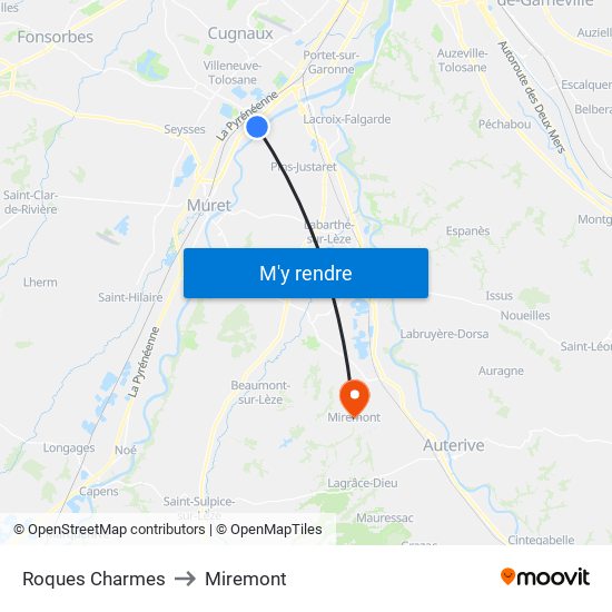 Roques Charmes to Miremont map