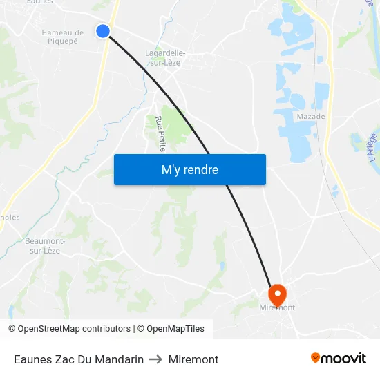 Eaunes Zac Du Mandarin to Miremont map