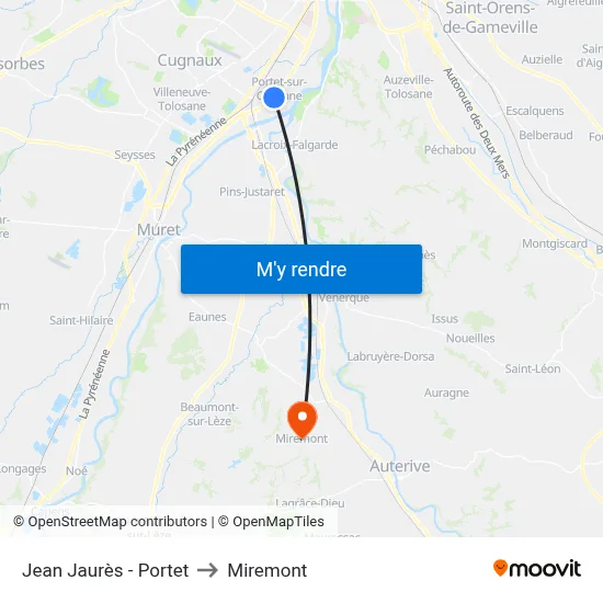 Jean Jaurès - Portet to Miremont map