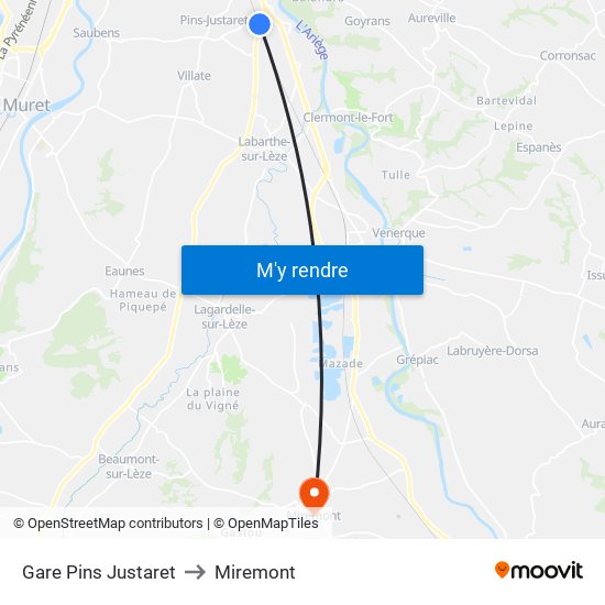 Gare Pins Justaret to Miremont map
