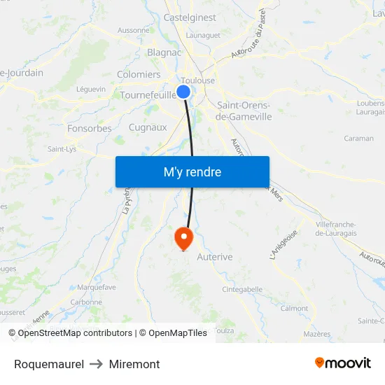 Roquemaurel to Miremont map