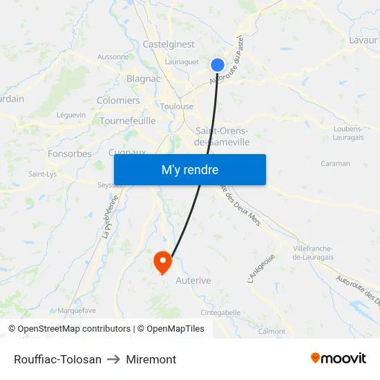 Rouffiac-Tolosan to Miremont map