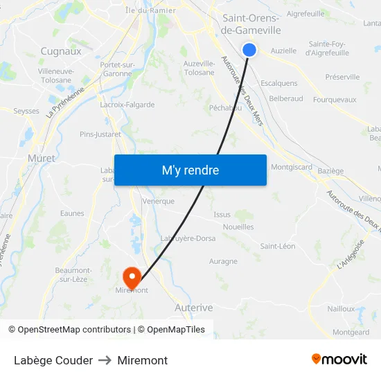 Labège Couder to Miremont map