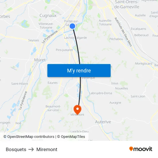 Bosquets to Miremont map