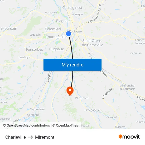 Charleville to Miremont map