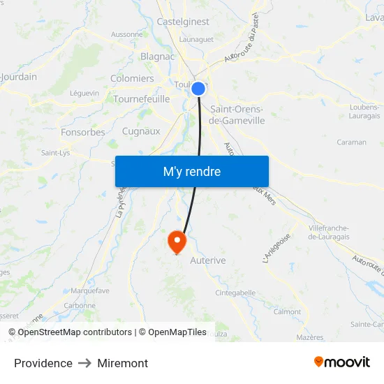 Providence to Miremont map
