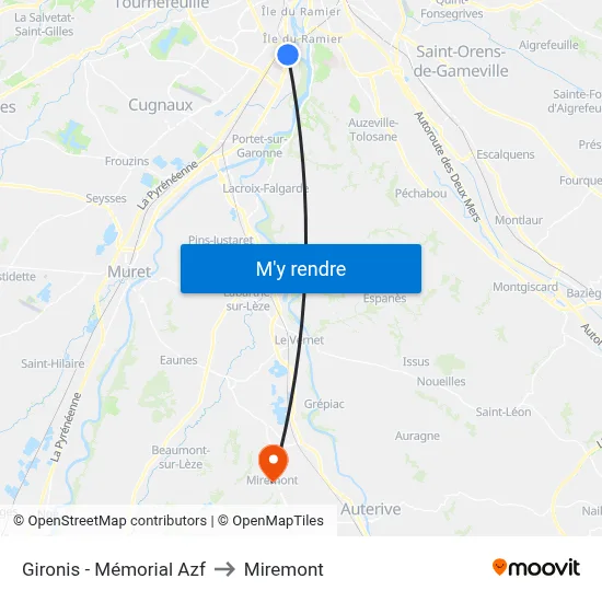 Gironis - Mémorial Azf to Miremont map