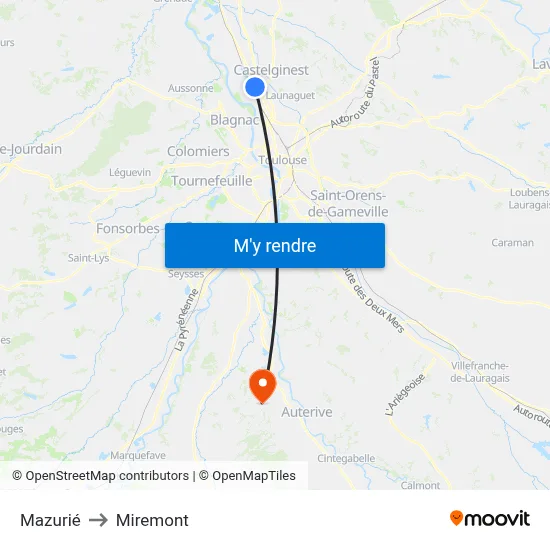 Mazurié to Miremont map