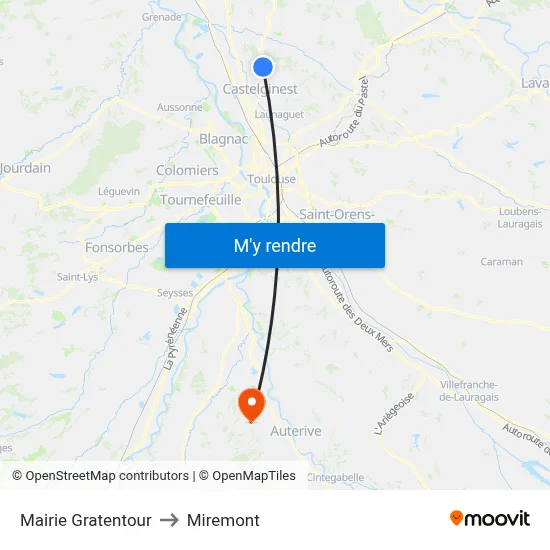 Mairie Gratentour to Miremont map