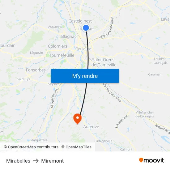 Mirabelles to Miremont map