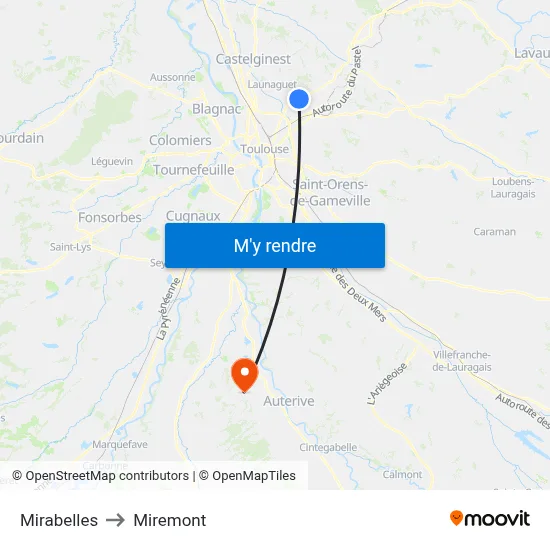 Mirabelles to Miremont map