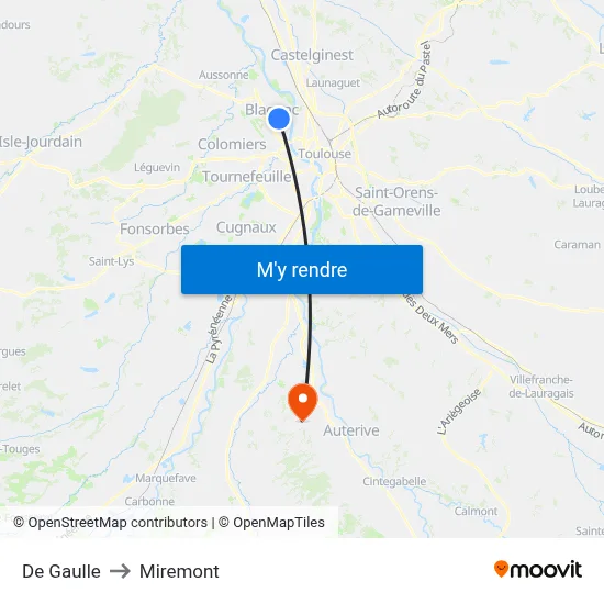 De Gaulle to Miremont map