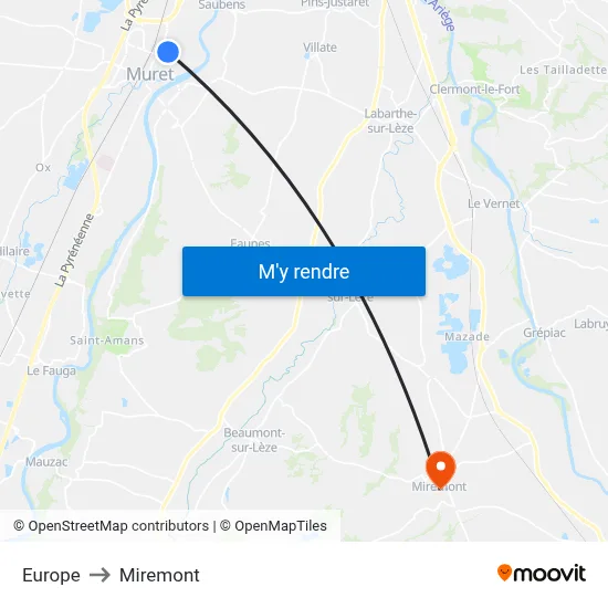 Europe to Miremont map