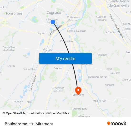 Boulodrome to Miremont map
