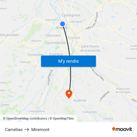 Camélias to Miremont map