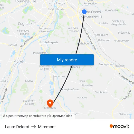 Laure Delerot to Miremont map