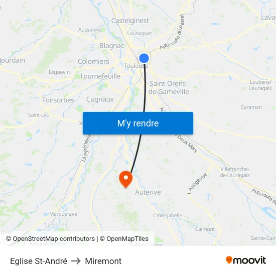 Eglise St-André to Miremont map