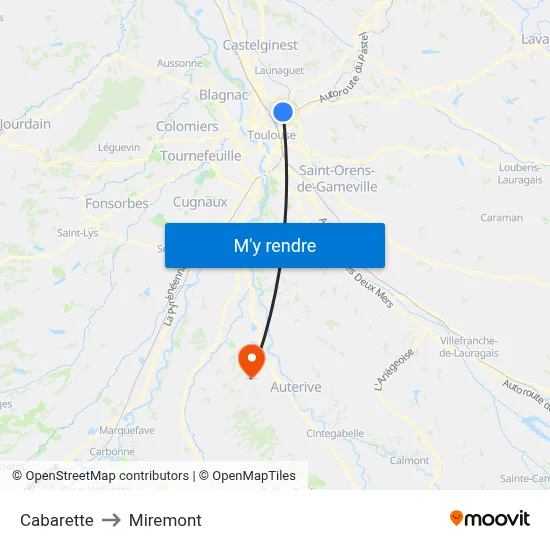 Cabarette to Miremont map