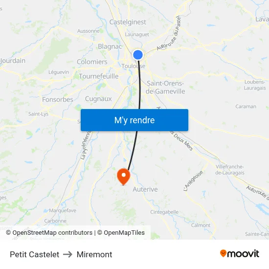 Petit Castelet to Miremont map