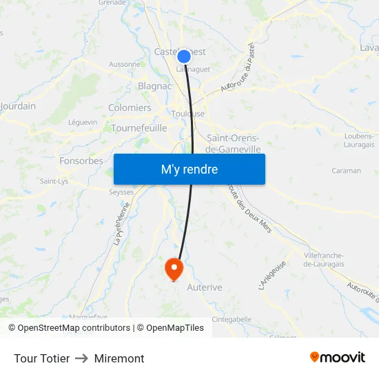 Tour Totier to Miremont map