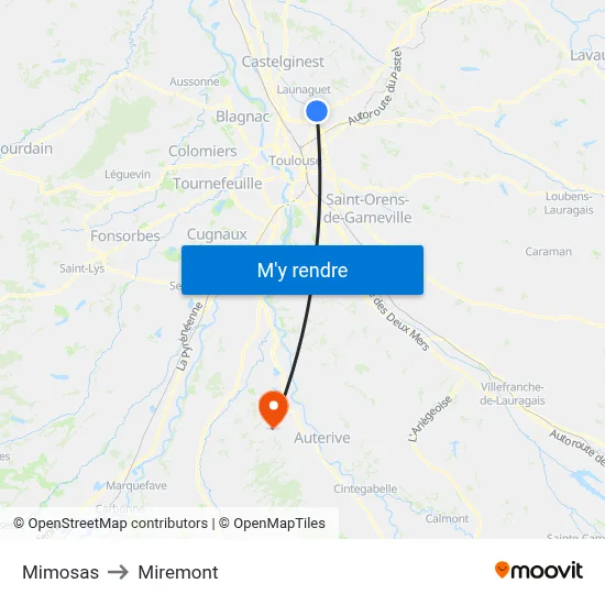 Mimosas to Miremont map