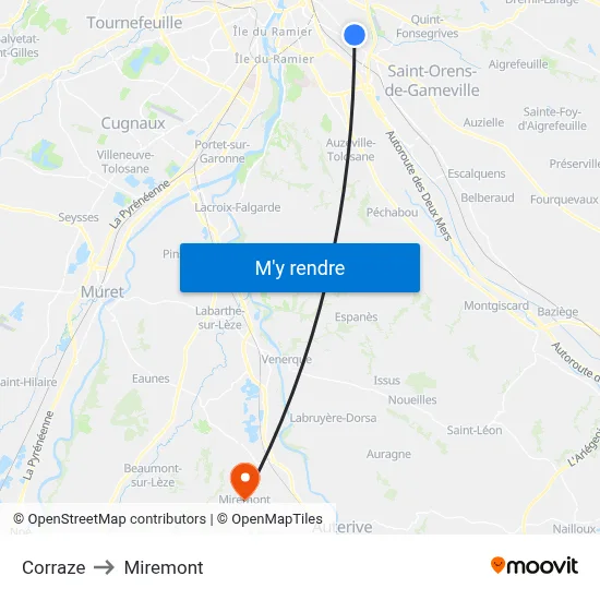 Corraze to Miremont map