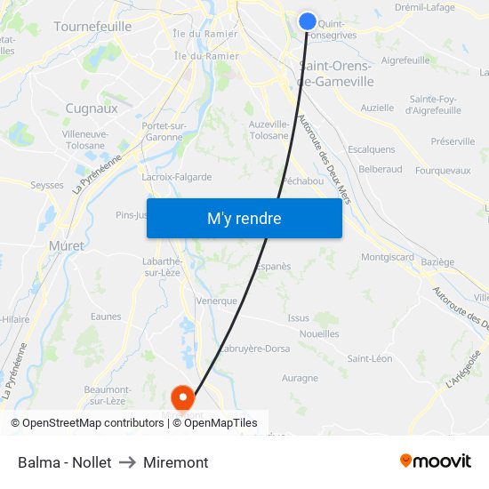 Balma - Nollet to Miremont map