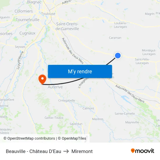 Beauville - Château D'Eau to Miremont map