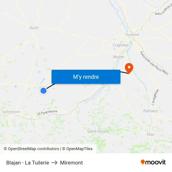 Blajan - La Tuilerie to Miremont map