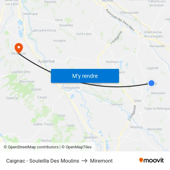 Caignac - Souleilla Des Moulins to Miremont map