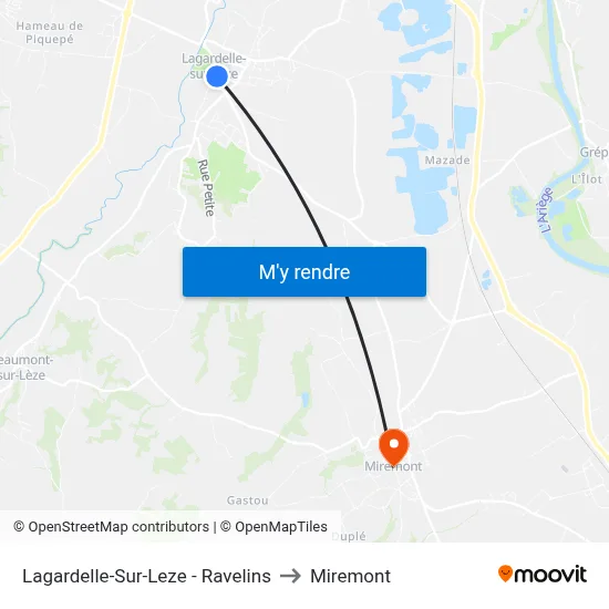 Lagardelle-Sur-Leze - Ravelins to Miremont map