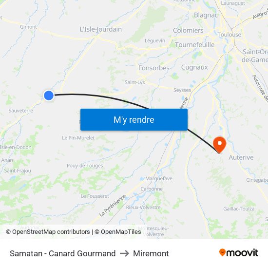 Samatan - Canard Gourmand to Miremont map