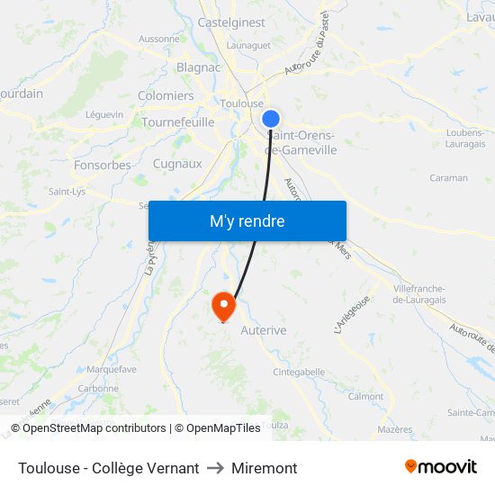 Toulouse - Collège Vernant to Miremont map