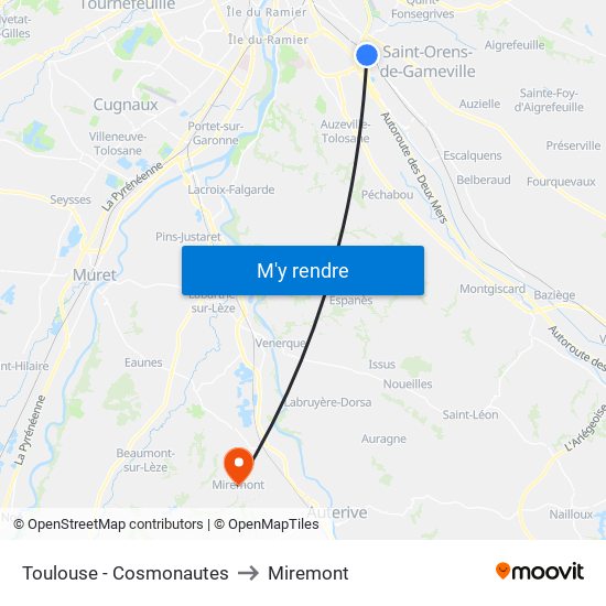 Toulouse - Cosmonautes to Miremont map