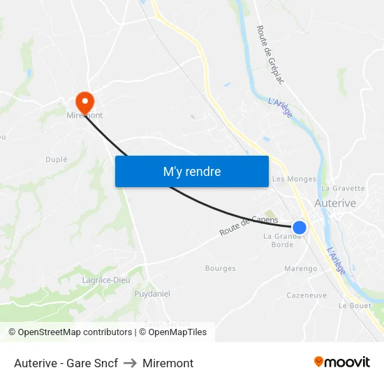 Auterive - Gare Sncf to Miremont map