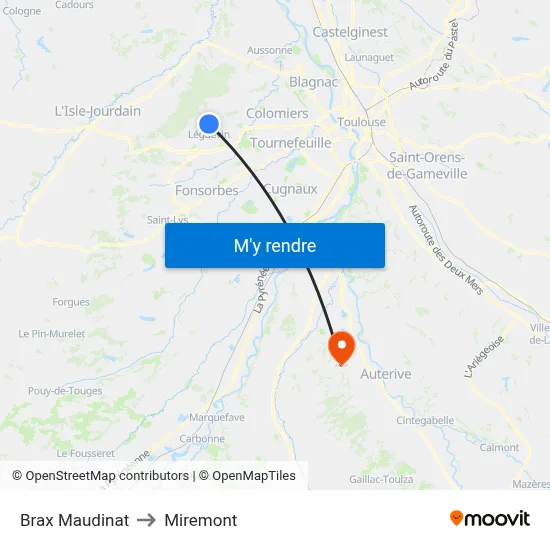 Brax Maudinat to Miremont map