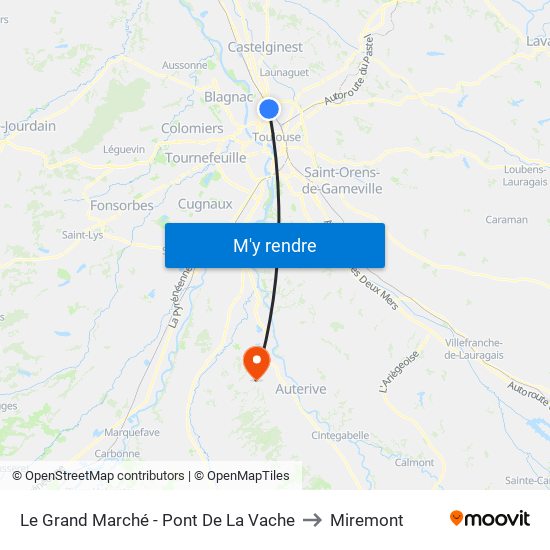 Le Grand Marché - Pont De La Vache to Miremont map