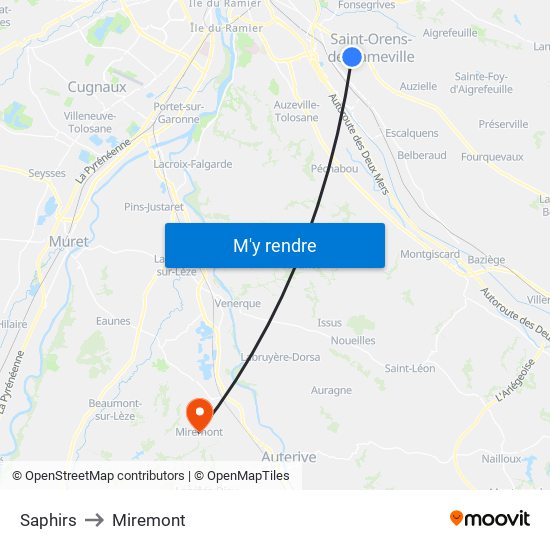 Saphirs to Miremont map